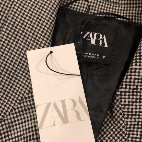 Zara Double breasted Checked Blazer Black White M - Picture 7 of 11